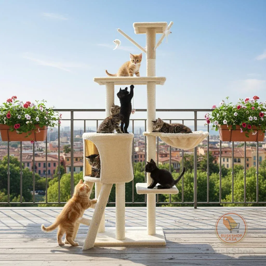 Arranhador 5 Andares p/ Gatos c/ Brinquedos | Torre com Casinha Confortável | Arranhar e Brincar