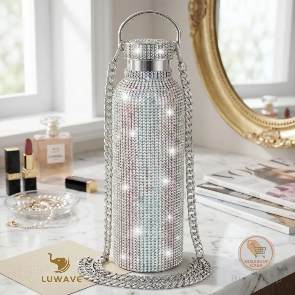 Garrafa Térmica Luxo Strass Brilhante Inox 500ml Luwave