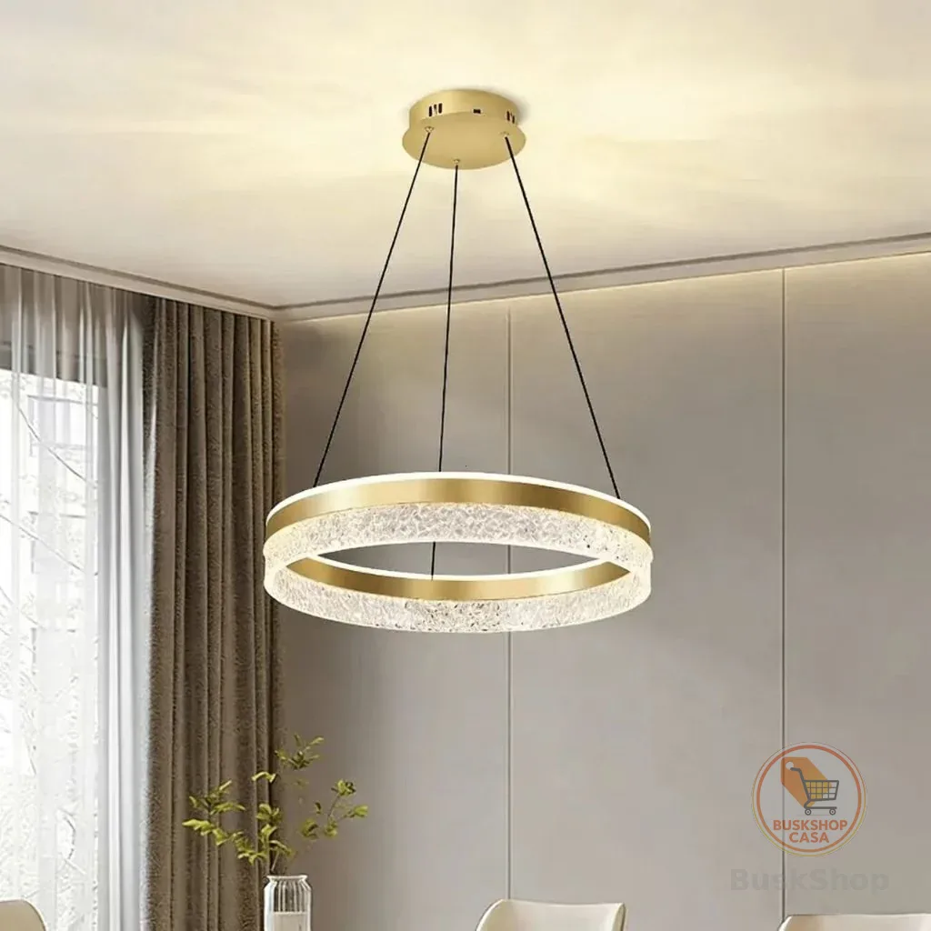 Lustre Pendente LED Cristal Premium 57W - Dourado | Iluminação Forte e Design Luxuoso para Sala, Quarto e Cozinha