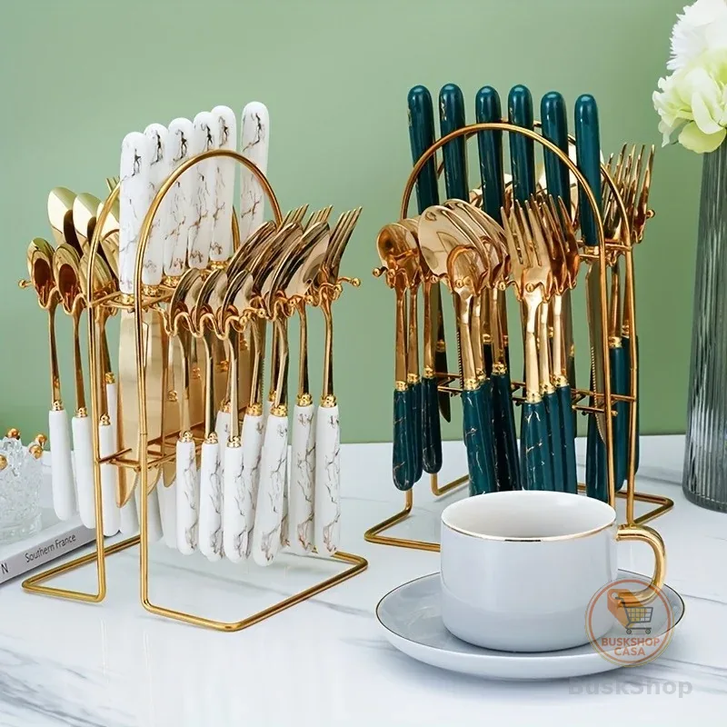 Kit 24 peças Talheres Colher Garfo Faca Aço Inoxidável de Luxo (Sem Suporte) Para Casa e Catering de Hotel