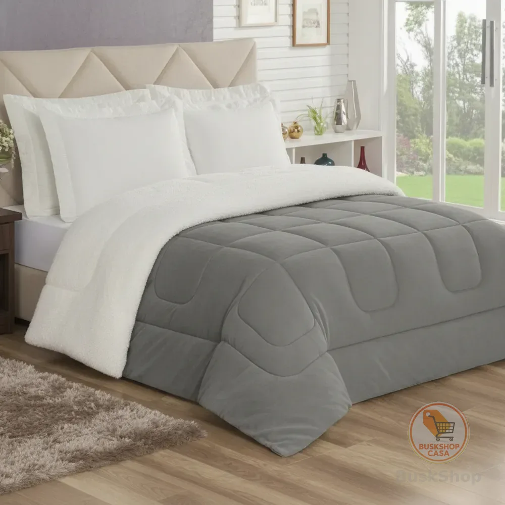 Edredom Sherpa Queen 2,40x2,20m Cobertor E Coberdrom Macio Cor Cinza