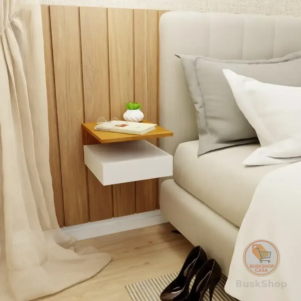 Mesa De Cabeceira Retro Suspenso Mesinha Mdf Branco E Freijó