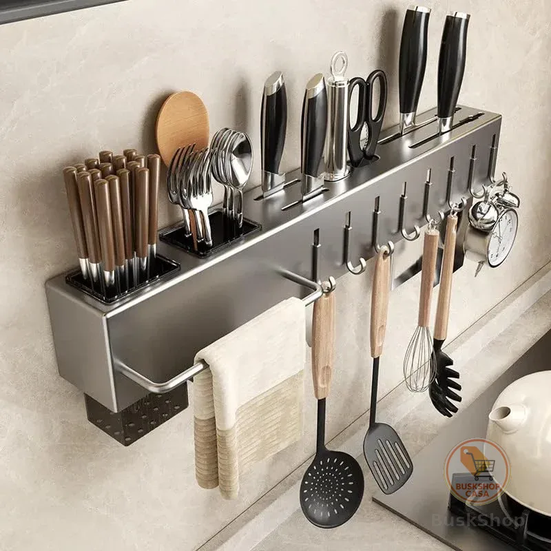 Organizador Multiuso, Talheres e Porta Pano de Pratos com 8 ganchos 50cm