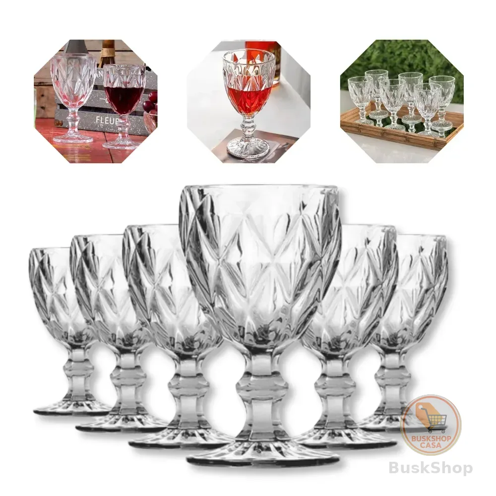 Jogo de 6 Taças Diamond Luxo em Vidro 330 mL para Vinho e Água