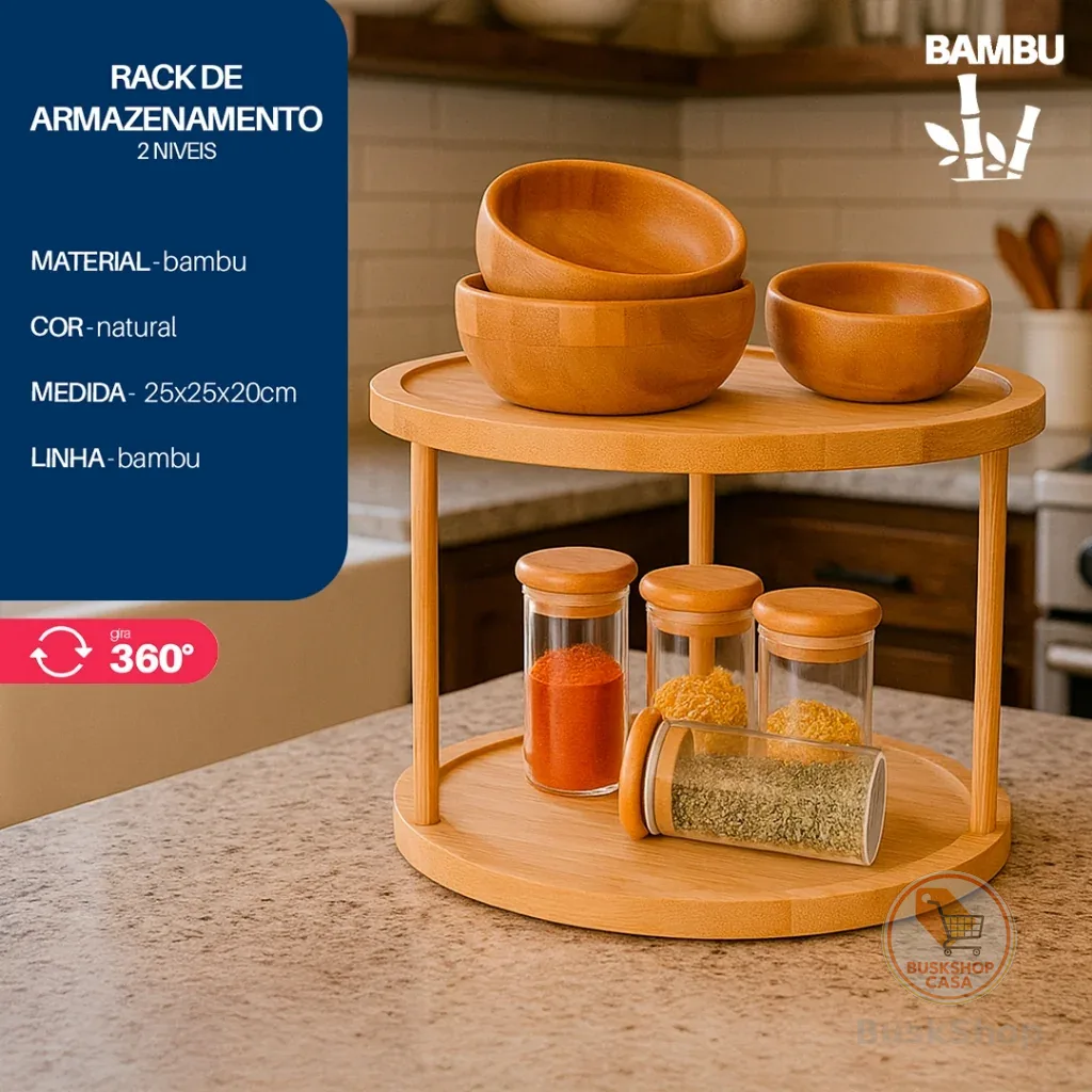 Organizador 2 Andares Bambu Giratório Multiuso - Bhz Store