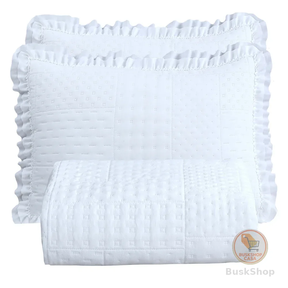 Kit Cobre Leito Colcha Maison Queen Babadinho Percal 300 Fios 3pçs 2,60x2,40m Extra Macio Matelado