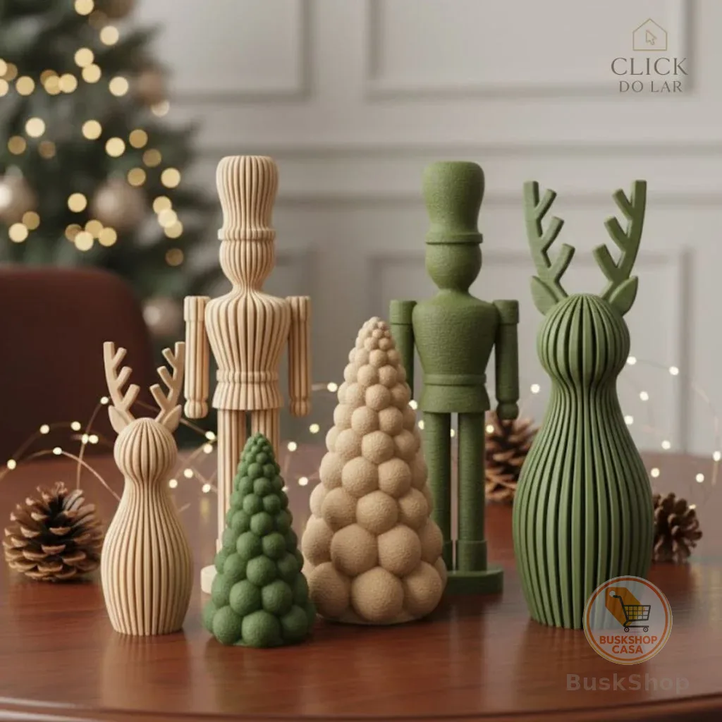 KIT DECORAÇÃO DE NATAL MINIMALISTA MODERNA EM PLA (IMPRESSÃO 3D) - ARVORE, RENAS E QUEBRA-NOZES