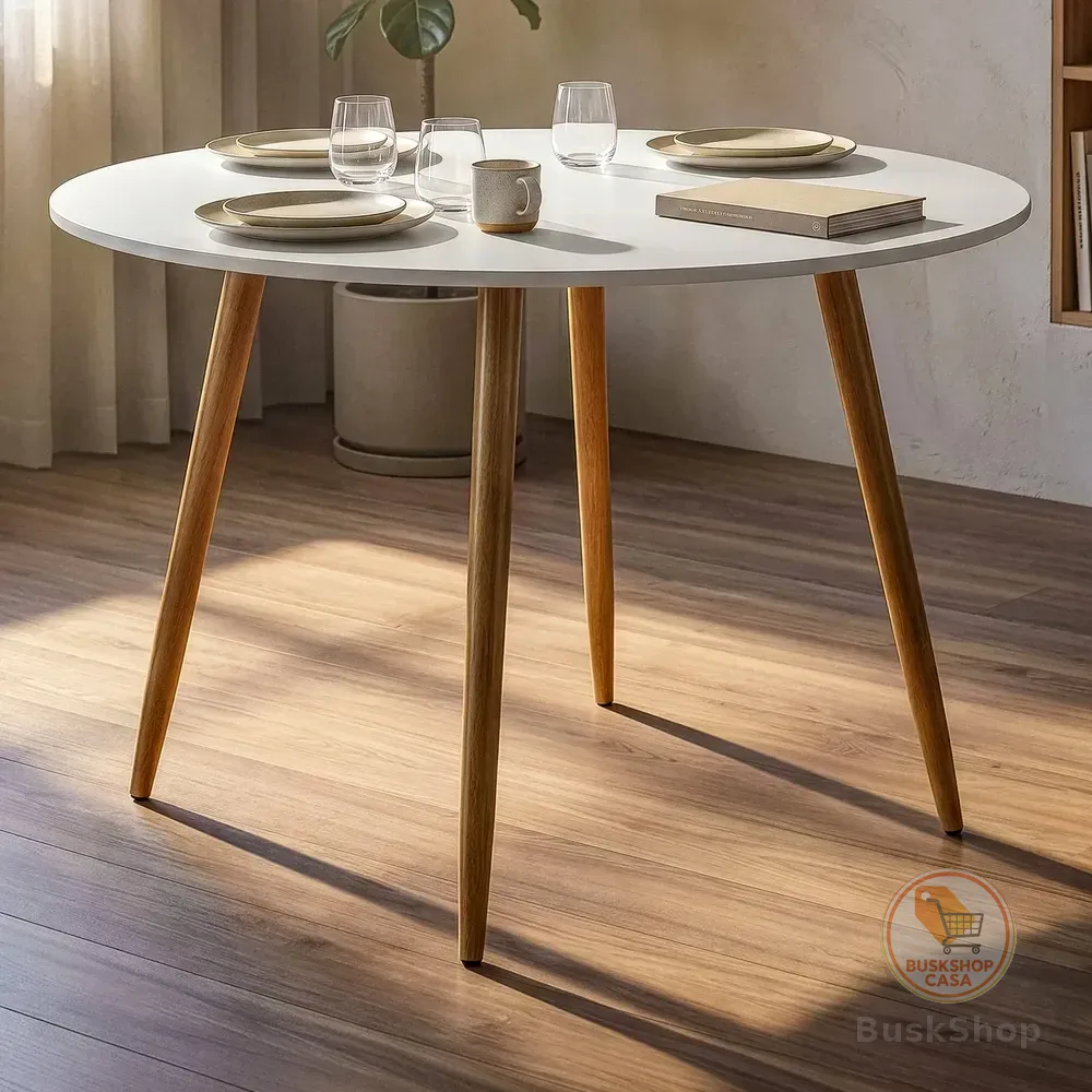 Mesa Redonda 100cm Madeira Sala De Jantar Cozinha Dwsn Branco Madeira Branco