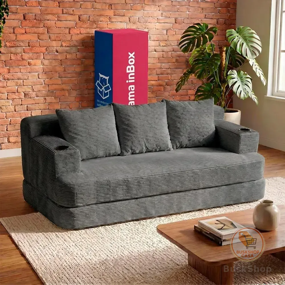 Sofá Cama Nami. 1,88m Xpand Tech Tecido Velourê Cama Inbox Cinza-escuro Liso