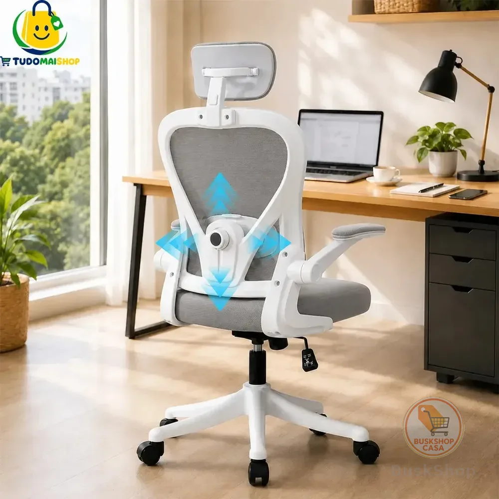Cadeira Escritório Resistente Cinza Claro Ergonômica Apoio Lombar 150kg Malha Respirável– Versão Aprimorada