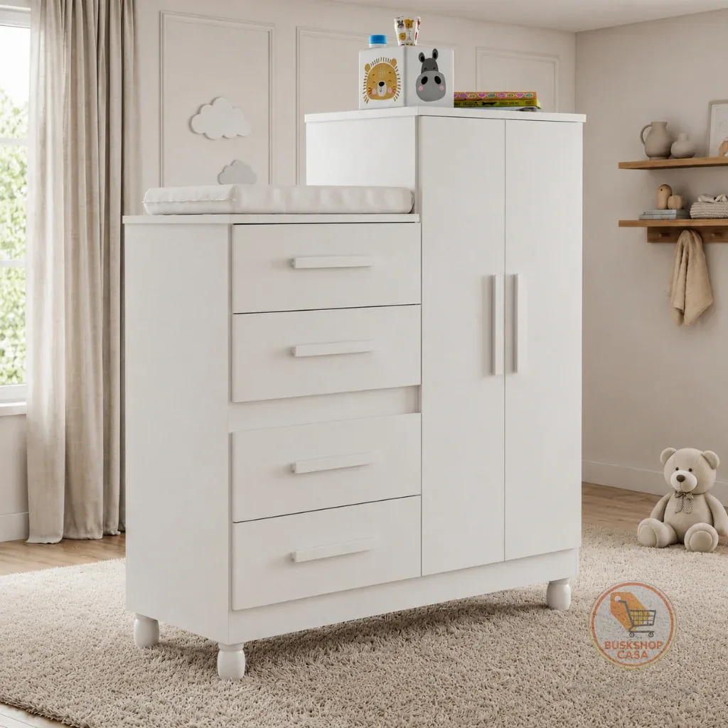 Cômoda Roupeiro Infantil Organizadora 4 Gavetas Porta Guarda-Roupas Bebê quarto multifuncional