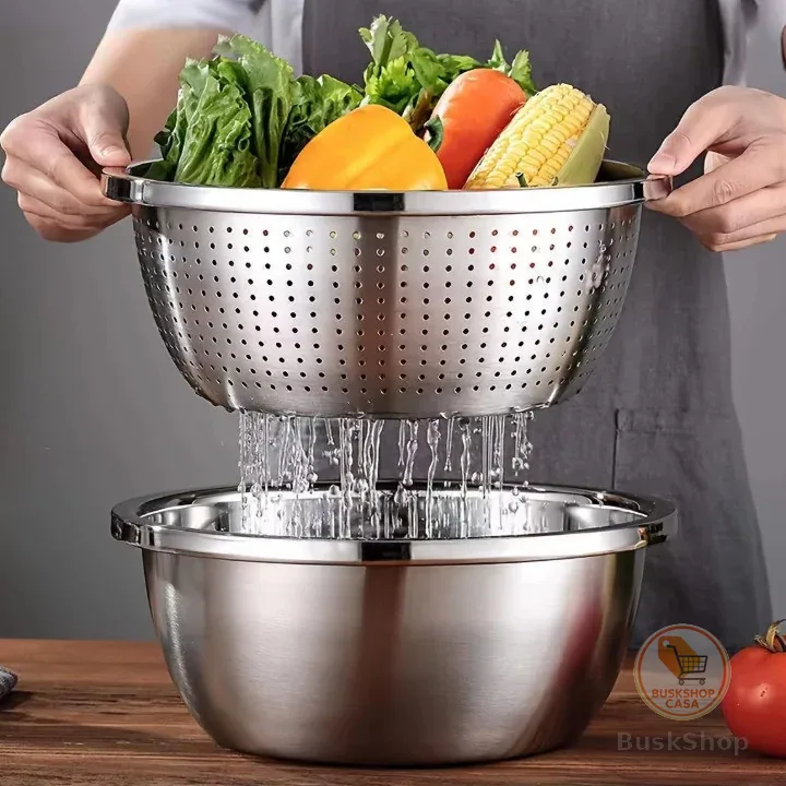 Escorredor De Arroz Inox Legumes Frutas Multiuso Cozinha Alça Coador Peneira Drenagem Inoxidável