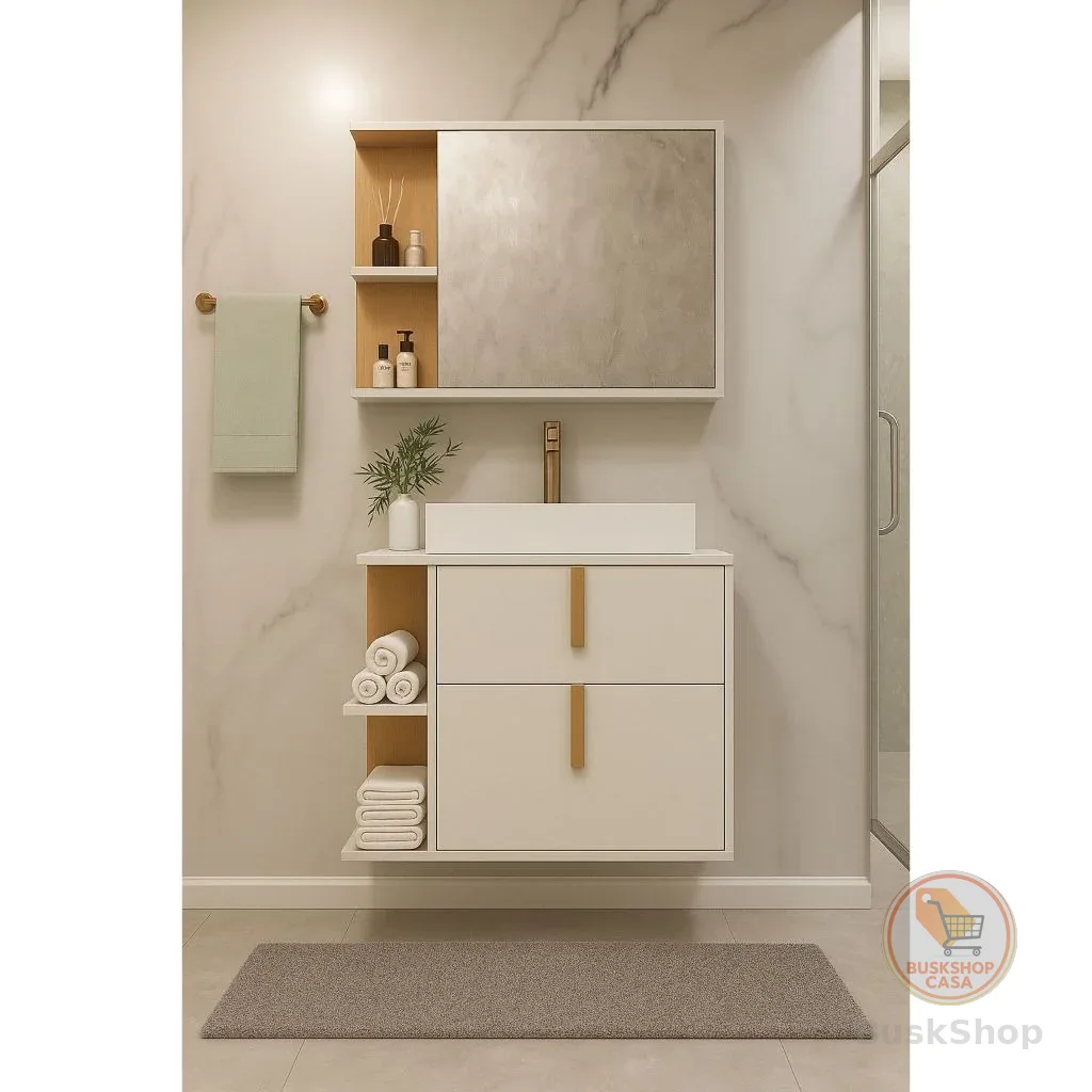 Kit Armário Organizador Gabinete P/ Banheiro Com Espelheira E Cuba Star  Portas Dalla Outlet Plus