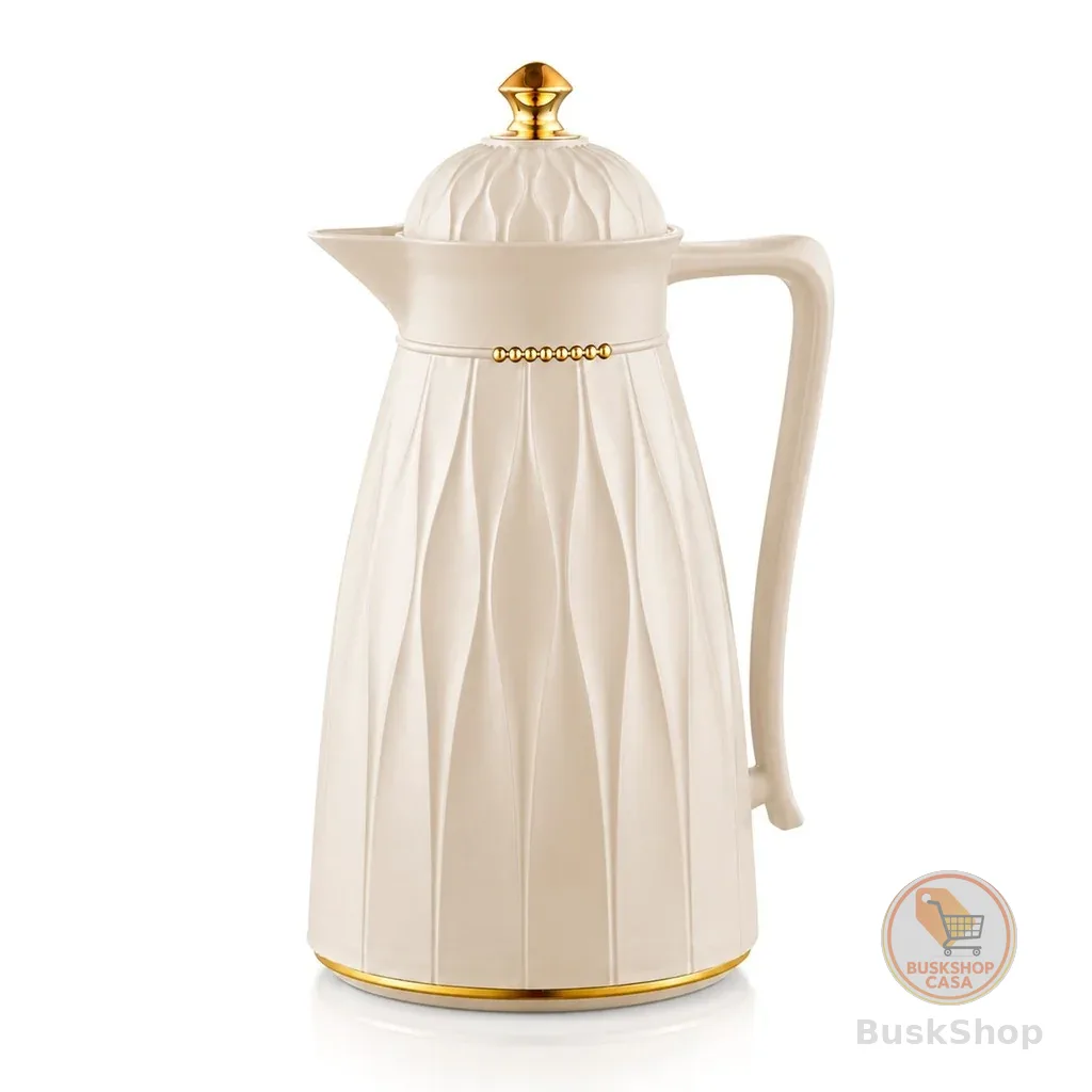 Garrafa Térmica Luxo Khadija Bege 1000 Ml Café Chá Água Quente Fria Tampa Click - Tuut
