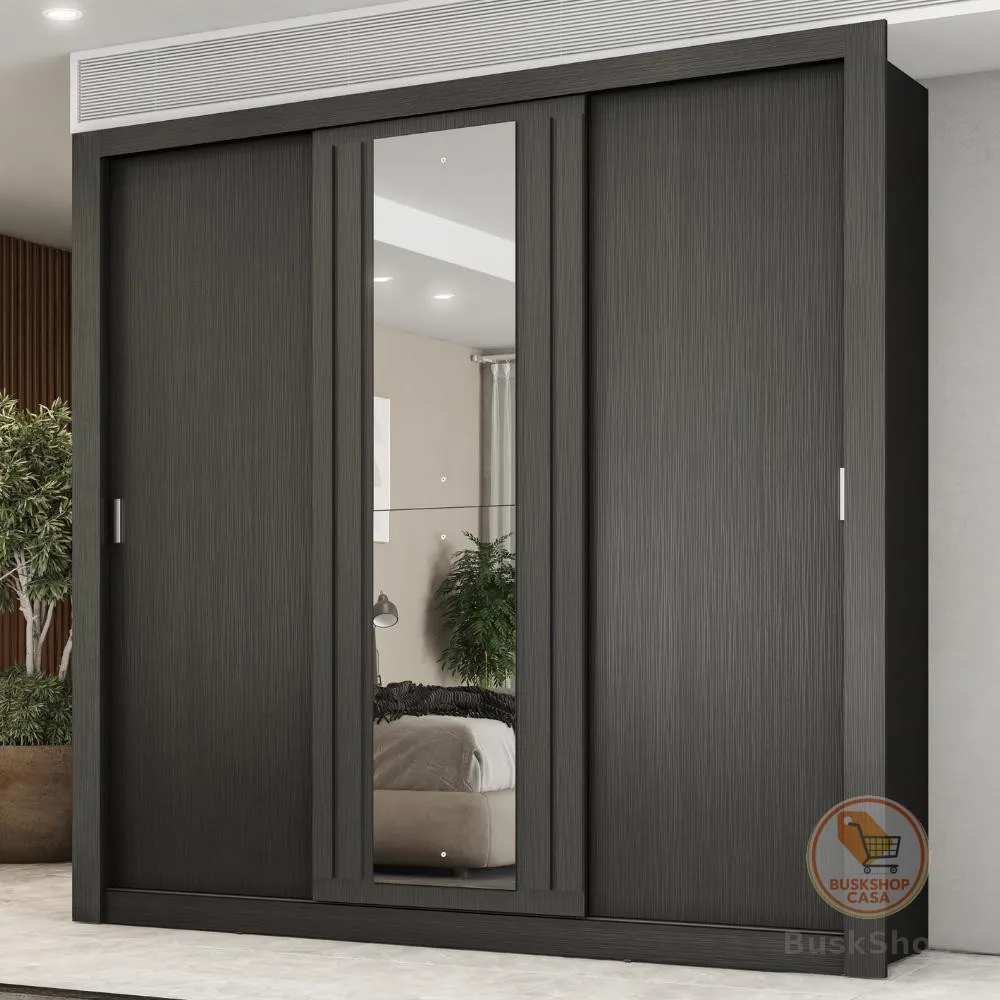 Guarda Roupa Casal 3 Portas Doha Lux Carraro Ripado Preto Touch