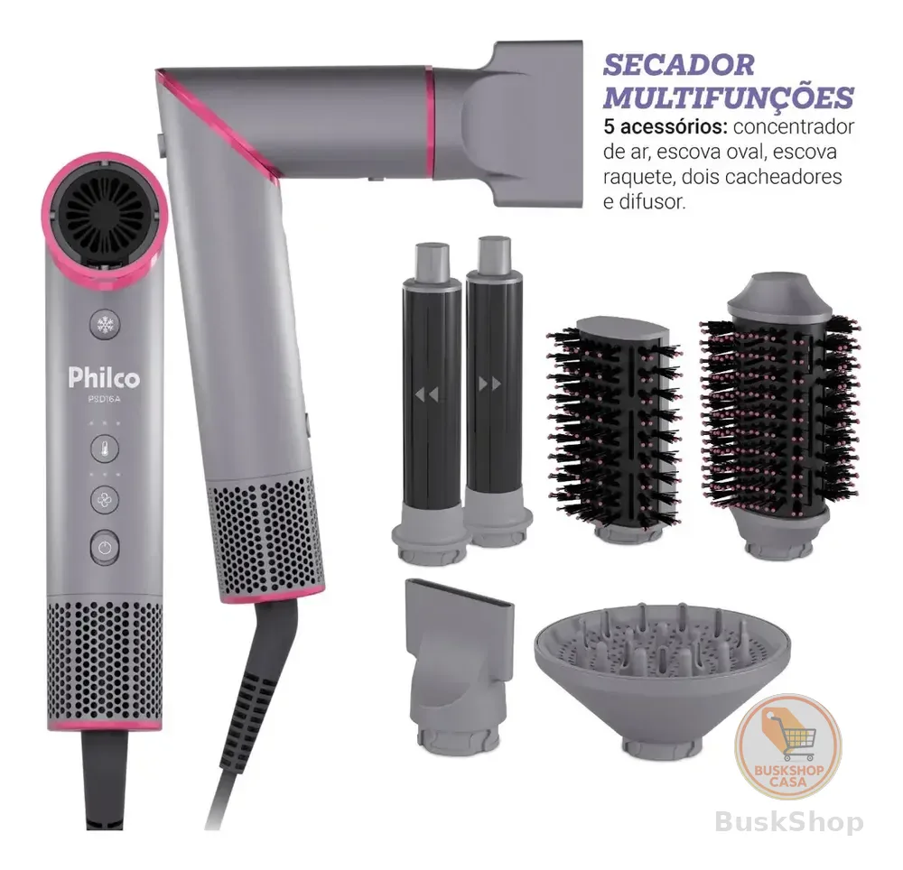 Secador de Cabelos Philco Motor BLDC 6 acessórios Fast Dry 1450W PSD16A 127v