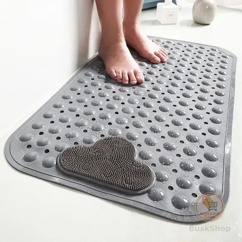 Tapete Banheiro Box Antiderrapante Pvc Para Idoso Infantil Criança E Gestante 70x40cm - Com Ventosas Segurança E Proteção Para No Banho E Chuveiro Cinza