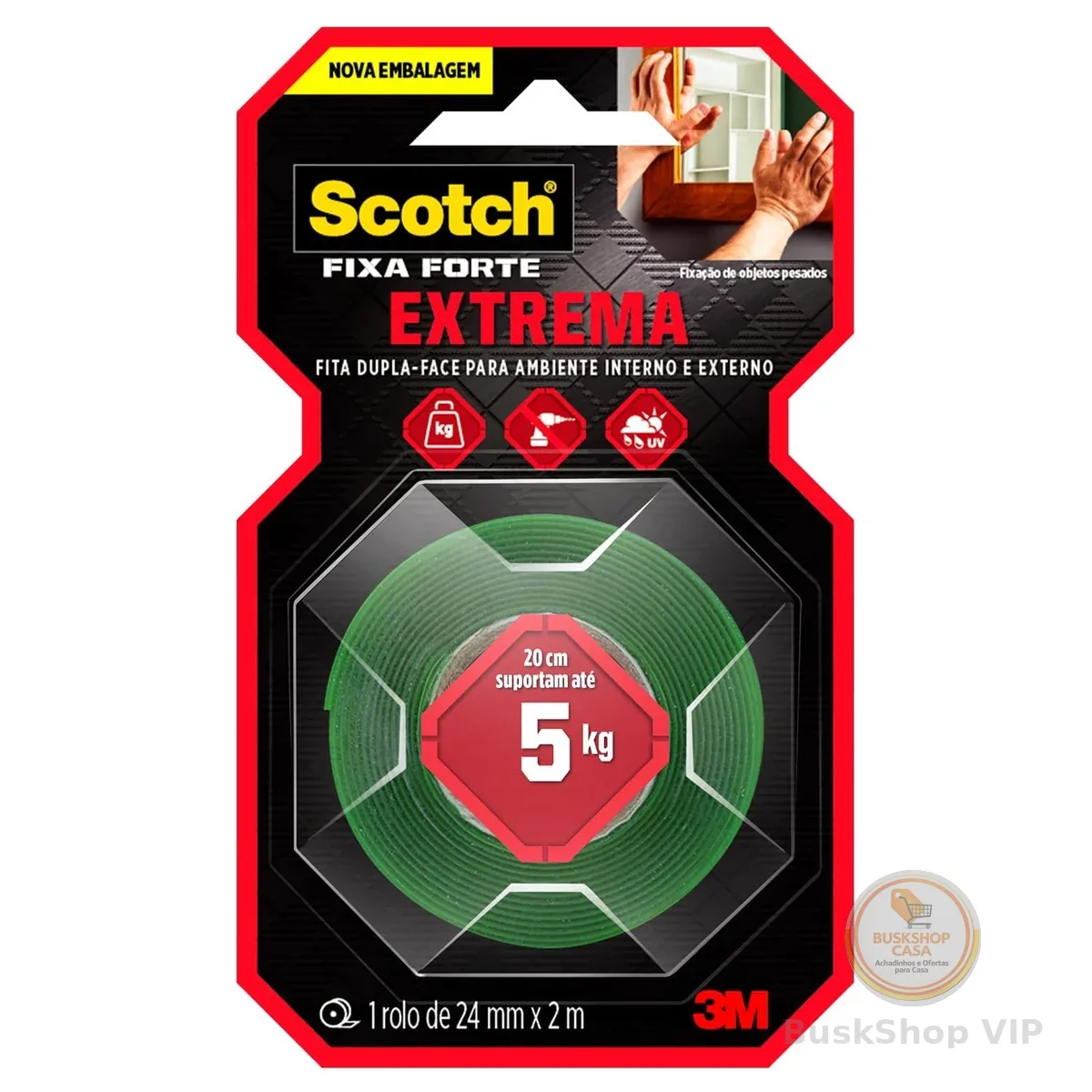 Scotch, 3M, Fixa Forte, Fita Dupla Face, Fixação Extrema, 24mm x 2m