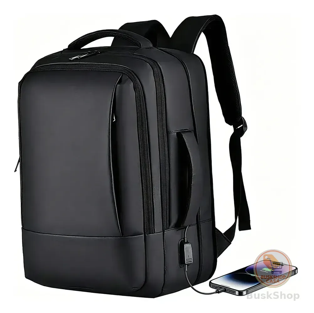 Mochila Dos Homens Com Faixa Impermeável Para Expansão Preto Liso