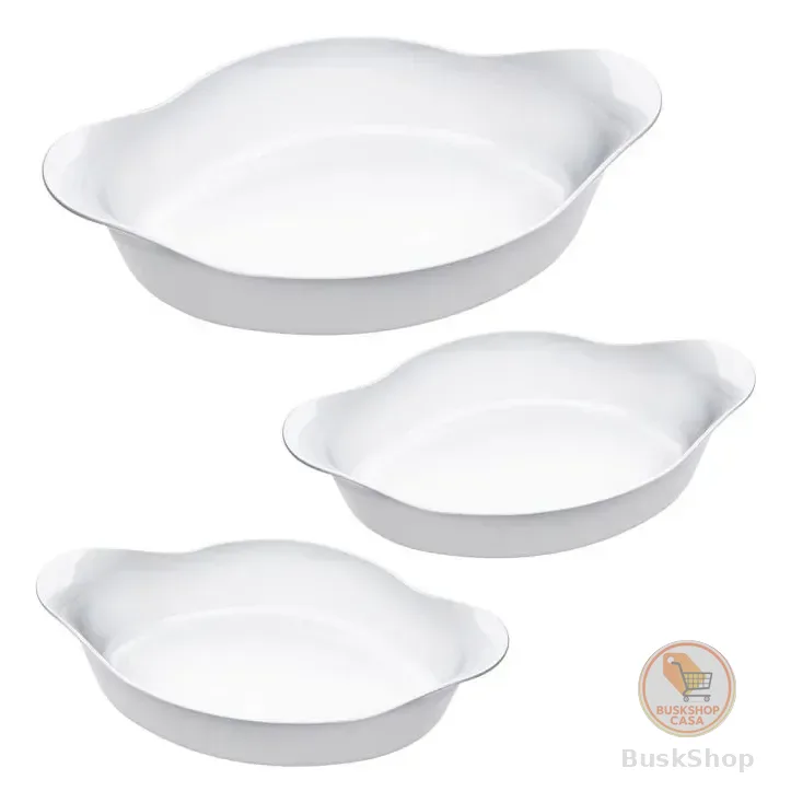 Marinex Conjunto de Assadeiras Oval Opaline 3 Peças Branco