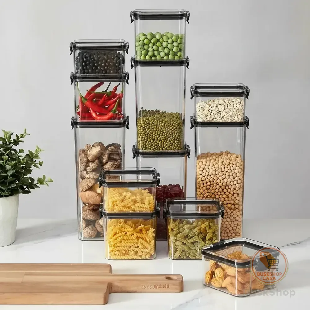 Kit 12 Potes Herméticos Quadrados Haushop Para Alimentos Transparente