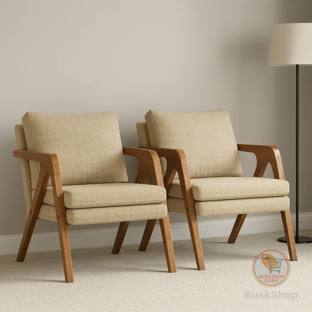 Kit 2 Poltronas Mona Linho Estofada Decorativa Luxo Pés De Madeira Maciça Sala Estar Recepção - AV