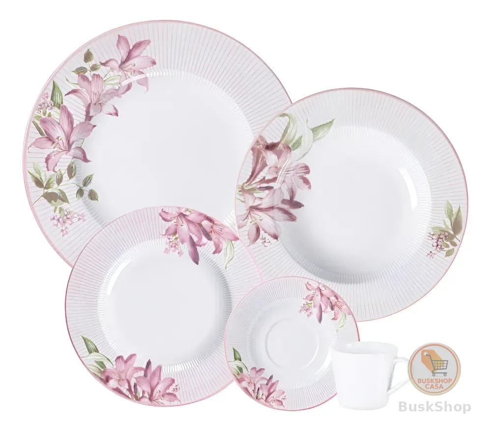 Aparelho Jantar Dominique Em Porcelana 20 Peças Tramontina Branco Com Rosa Florido