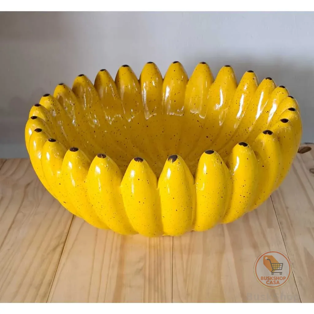 Fruteira de Cerâmica formato Banana Grande Cor Amarela,Verde,Branca