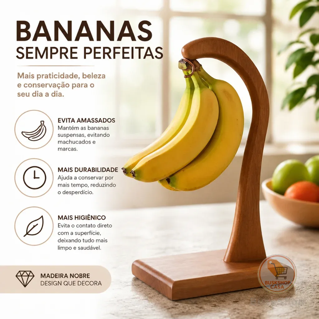 Fruteira Gancho Suporte de Mesa Madeira Maciça Para Pendurar Bananas Frutas