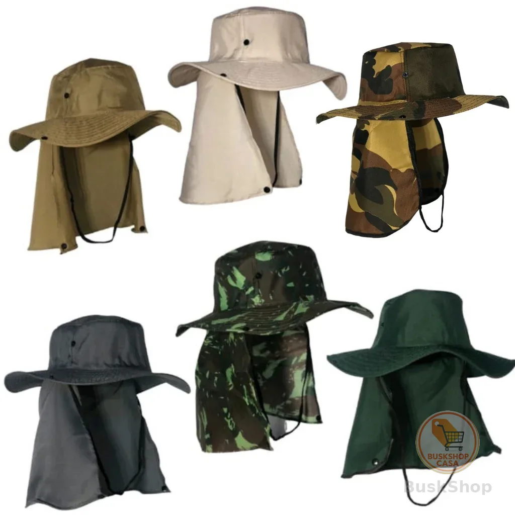 Chapéu Boné Pescador Caçador Carpinteiro Camping Australiano Protetor de Nuca