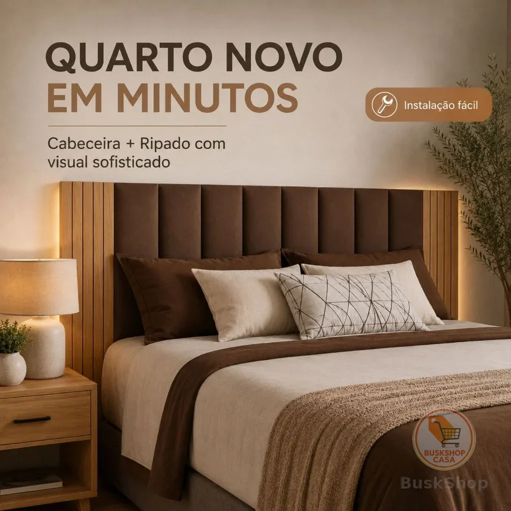 Kit Com Até 12 Peças Cabeceira Estofada Adesiva+Painel Ripado MDF Cama Box Solteiro Casal Queen King