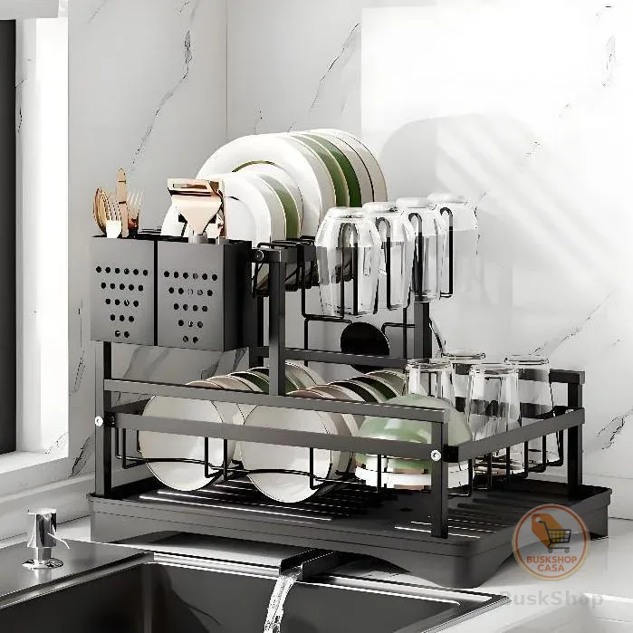 Escorredor de Louças Rack Aço Carbono Organizador Preto