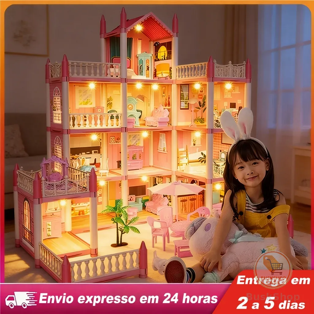 Casinha de Boneca com 14 Quartos - Inclui Corda de Luzes | Brinquedo para Crianças Presente De Aniversário