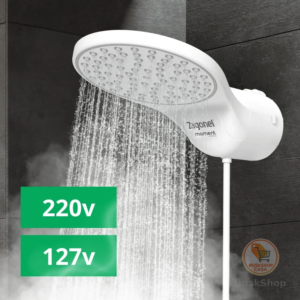 Chuveiro Ducha Moment Eletrônica Zagonel 5500W 127V 7500W 220V Branco CX.PR Regulagem De Temperatura