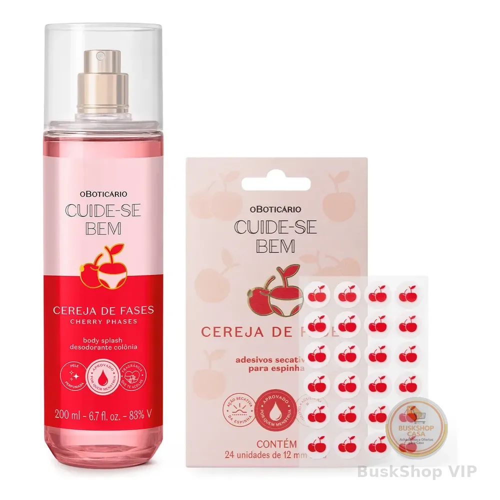 Combo Cuide-se Bem Cereja De Fases: Body Splash 200ml + Adesivos Secativos Para Espinha