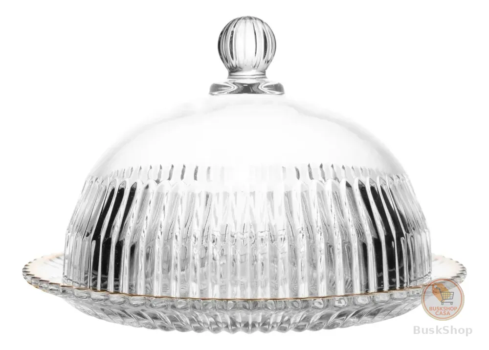 Queijeira De Cristal Com Tampa E Fio De Ouro Império 20cm