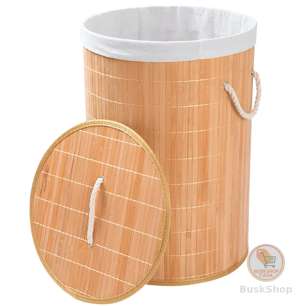 Cesto De Roupas Bambu Redondo Banheiro Lavanderia