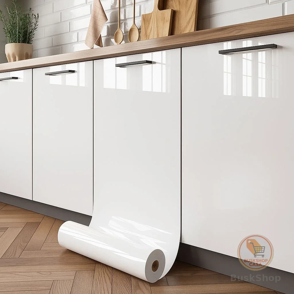 Papel De Parede Branco Adesivo Vinílico Impermeável Para Envelopamento de Geladeira e Móveis Corte Fácil Lavável
