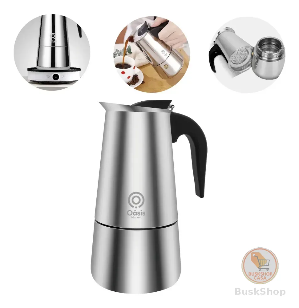 Cafeteira De Fogão 6 Xícaras Aço Inoxidável Italiana 300ml Aço Inoxidável
