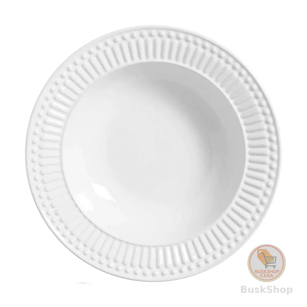 KIT C/6 Pratos Fundo de Cerâmica Roma 22cm Branco - Porto Brasil