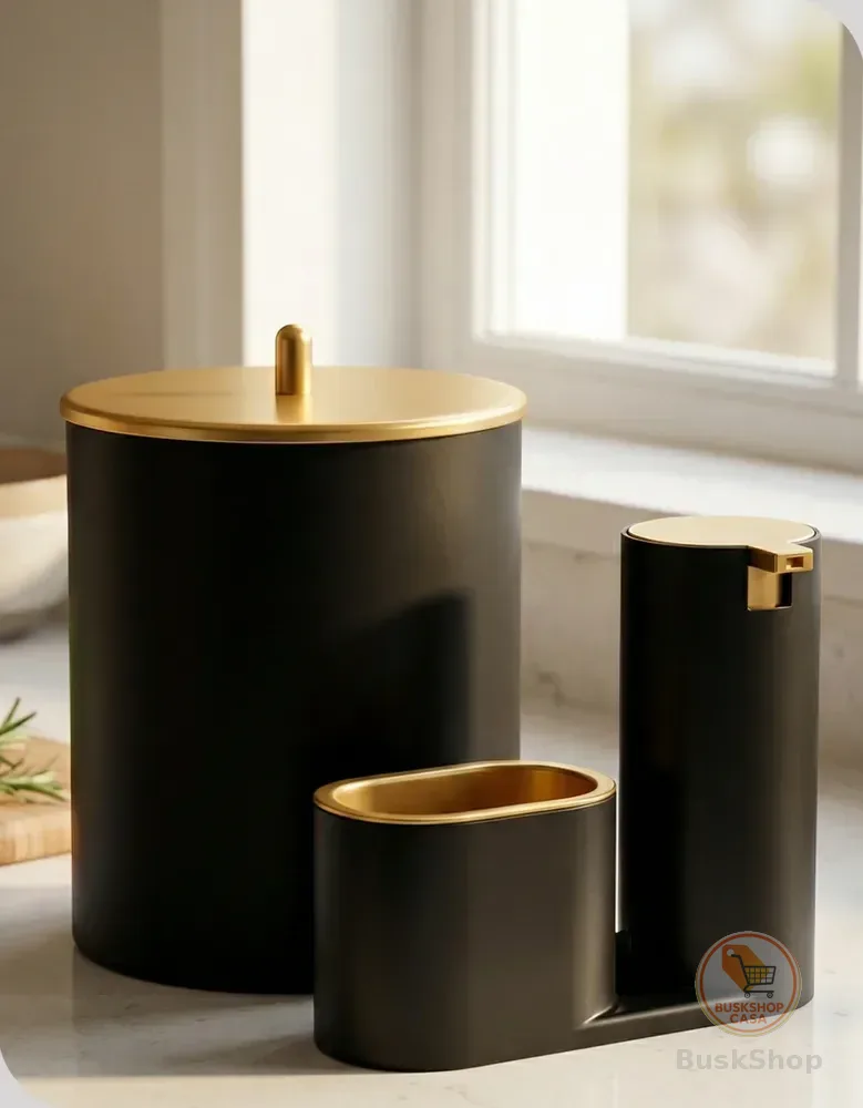 Kit Pia Cozinha Lixeira 5l E Dispenser Liquido Luxo Elegante