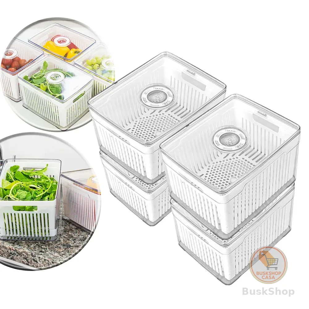 Kit 4 Cestos Organizadores De Geladeira 4,0L Acrílico Plástico Transparente Para Frutas E Verduras Conservar Alimentos