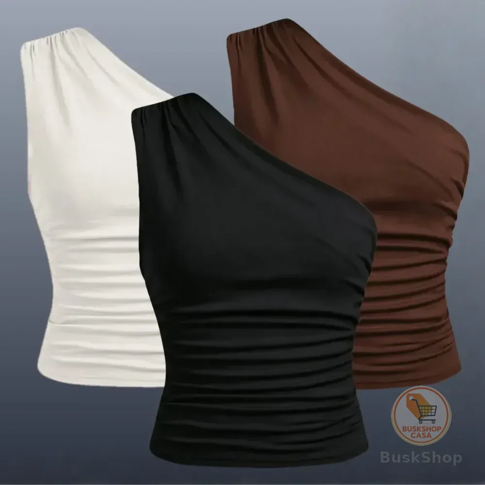 Kit 2 Blusa Feminina Elegante Mula Manga Assimétrica Casual Preto+marrom M