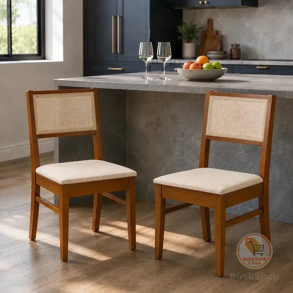 Kit Conjunto 2 Cadeiras Sala De Jantar Cozinha Varanda Madeira Maciça Eucalipto Roma Encosto Tela Clássica Assento Estofado Elegante Conforto Linho Espuma D23 Firme Resistente Já Montada Bege Lessul