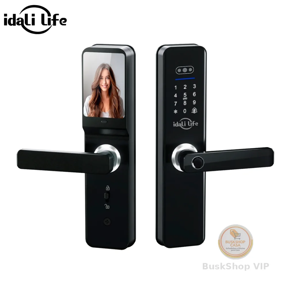 Fechadura Digital Inteligente com Câmera Biométrica Impressão Cartão Senha Desbloqueio IDALI LIFE