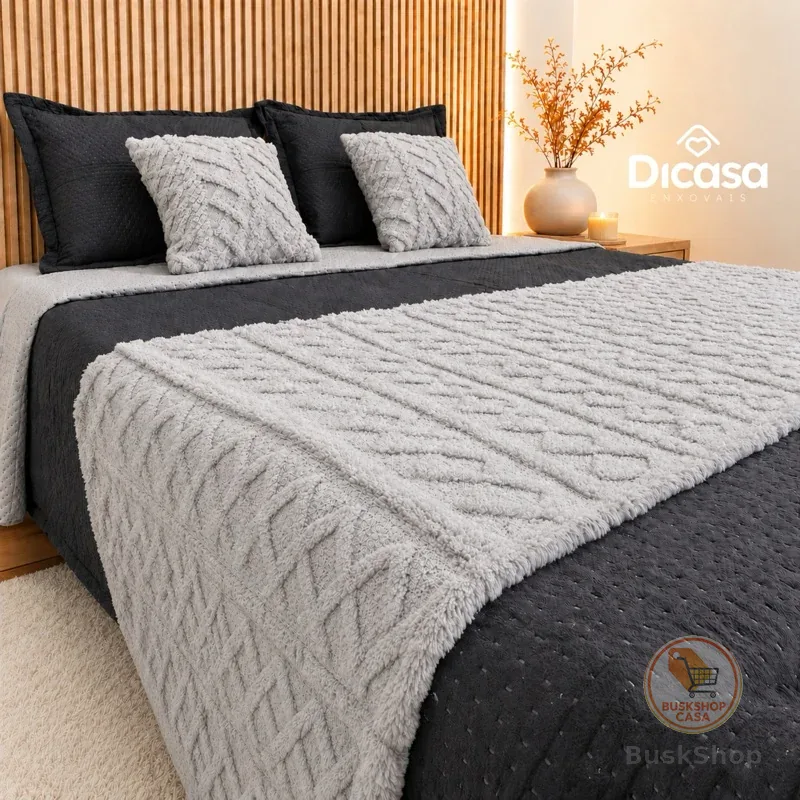 Kit Peseira Para Cama 3 Peças 2 Capas de Almofadas Decorativa Flannel Fofinho Macio Casal Queen King