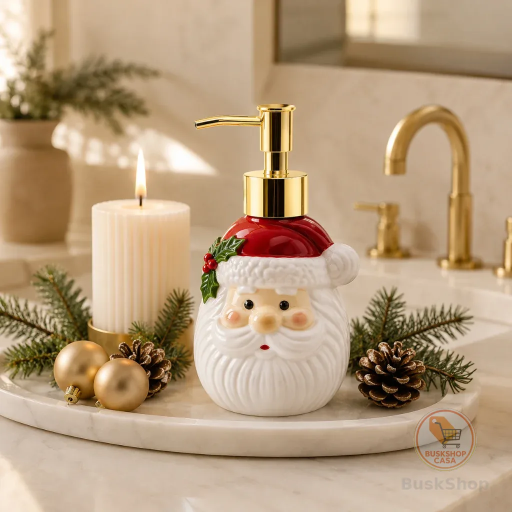 Dispenser Saboneteira Natalina Papai Noel Cerâmica 17cm 400ml