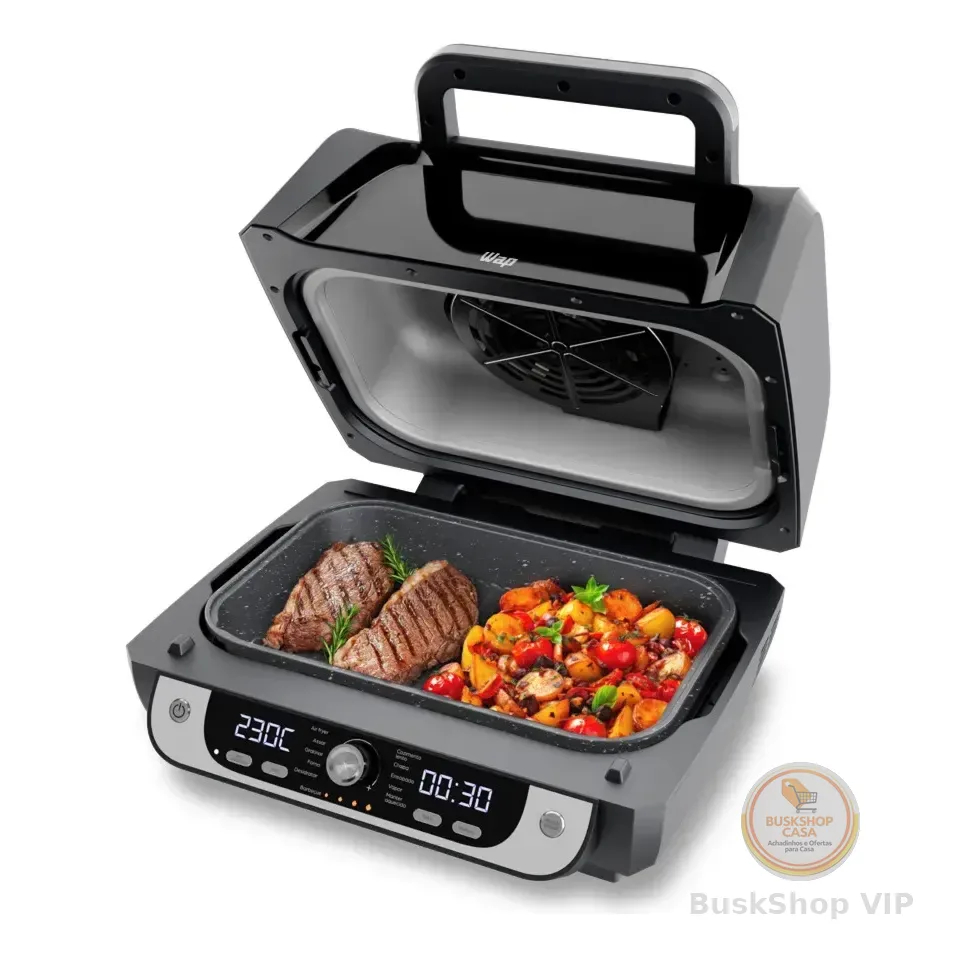 Fritadeira Elétrica Air Fryer Wap Cozinha Barbecue Com Painel Digital E 12 Funções Preto E Cinza 127v