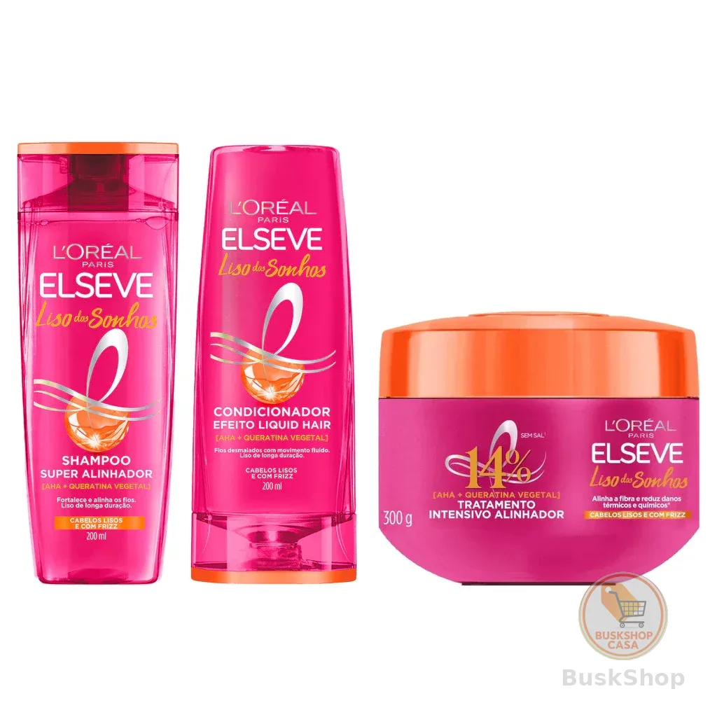 Kit profissional Elseve Liso dos Sonhos – Shampoo, Condicionador e Máscara Intensiva