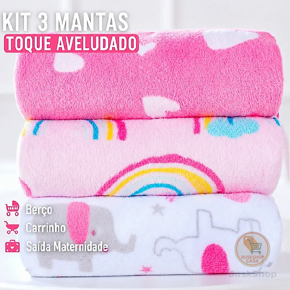 KIT 3 MANTA de bebê Cobertor do Bebe Mantinha Microfibra estampada para Kit maternidade